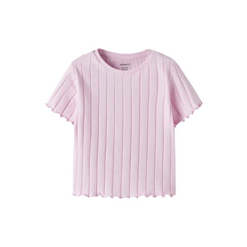NAME IT KIDS T-shirt lichtroze Meisjes Stretchkatoen Ronde hals Effen - maat 122/128 afbeelding