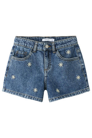denim regular gebloemde short medium blue denim