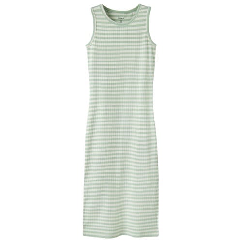 NAME IT KIDS gestreepte maxi jurk groen Meisjes Stretchkatoen Ronde hals - maat 128 afbeelding