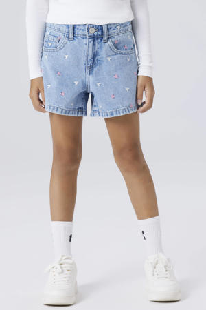 regular denim short met hartjes light blue denim