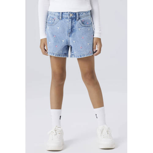 NAME IT KIDS regular denim short met hartjes light blue denim Korte broek Blauw - maat 122 afbeelding