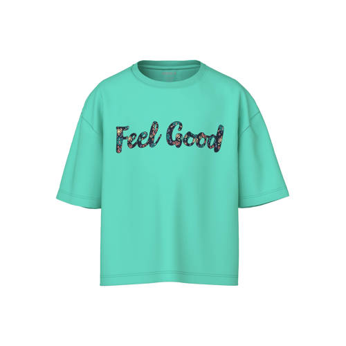 NAME IT KIDS T-shirt mintgroen Meisjes Katoen Ronde hals Tekst - maat 122/128 afbeelding