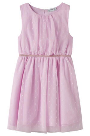 midi jurk met stippen roze