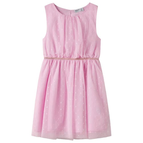 NAME IT KIDS midi jurk met stippen roze Meisjes Polyester Ronde hals Stip - maat 134 afbeelding