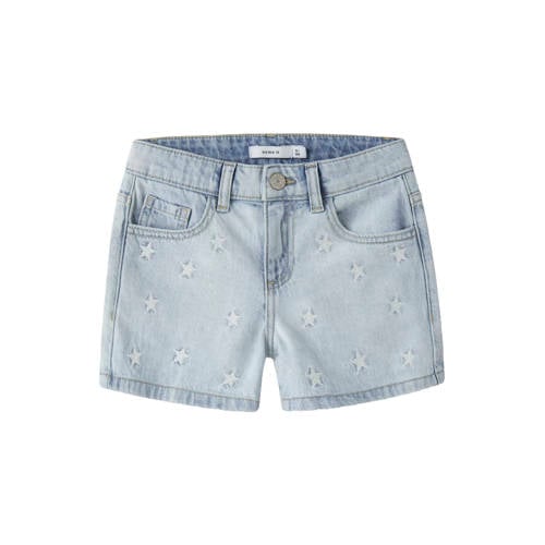 NAME IT KIDS regular denim short met sterren light blue bleached Korte broek Blauw - maat 128 afbeelding