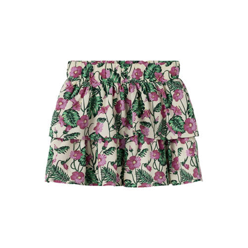 NAME IT KIDS gebloemde A-lijn strokenrok zand Beige Meisjes Polyester Bloemen - maat 158 afbeelding