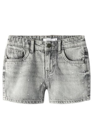 denim regular short met strasssteentjes light grey denim
