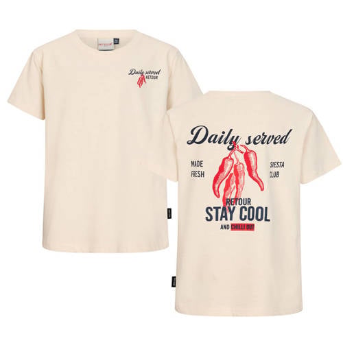 Retour Jeans T-shirt met backprint crème Ecru Jongens Katoen Ronde hals - maat 122/128 afbeelding