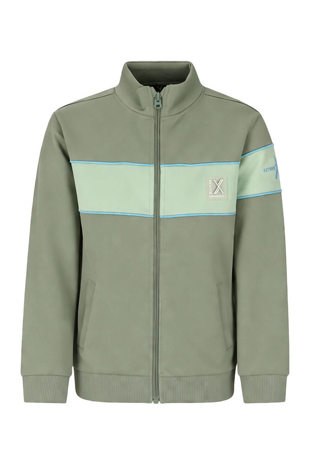 Groene jongens Retour Jeans sweatvest van polyester met meerkleurige print, lange mouwen, opstaande kraag, ritssluiting en geribde boorden