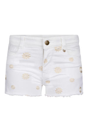 regular waist gebloemde denim short wit