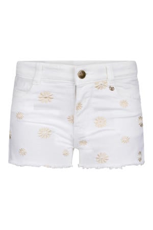 regular waist gebloemde denim short wit