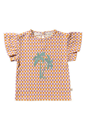 geruit T-shirt met textuur oranje