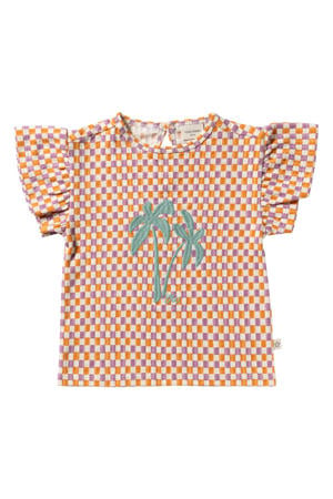 geruit T-shirt met textuur oranje
