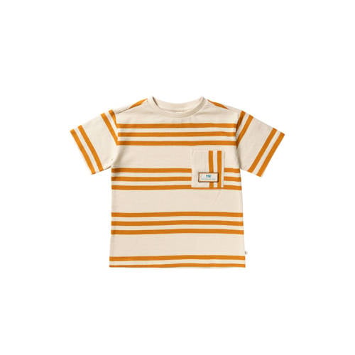 Your Wishes gestreepte T-shirt bruin Jongens Katoen Ronde hals Streep - maat 128 afbeelding