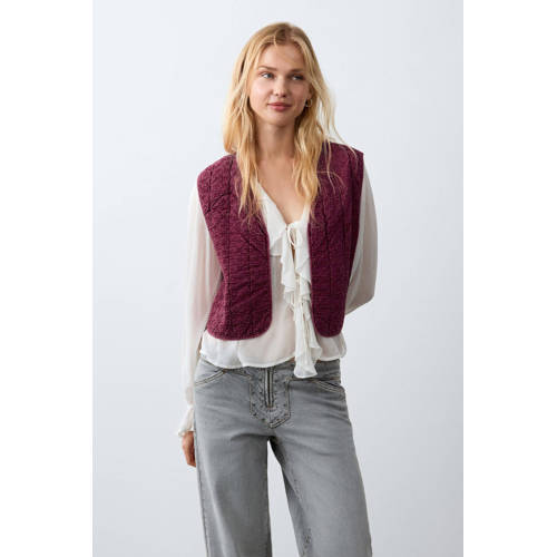 MANGO TEEN gilet donkerrood Meisjes Katoen V-hals Effen - maat 168(M) afbeelding