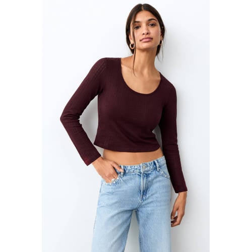 MANGO TEEN longsleeve donkerrood fijn gebreid Meisjes Katoen Ronde hals - maat 168(M) afbeelding