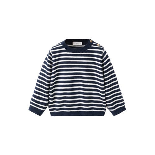 Mango Kids gestreepte trui donkerblauw fijn gebreid Jongens Katoen Ronde hals