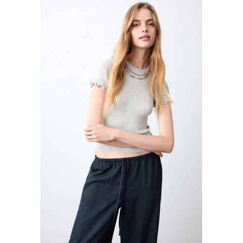 MANGO TEEN T-shirt grijs rib gebreid Meisjes Polyester Ronde hals Effen - maat 168(M) afbeelding