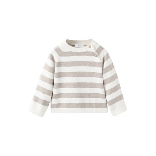Mango Kids gestreepte trui ecru fijn gebreid Jongens Katoen Ronde hals