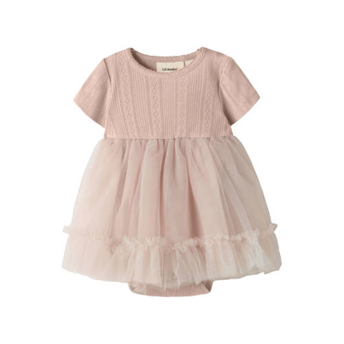 LIL' ATELIER BABY tule jurk met onesie oudroze Meisjes Katoen Ronde hals - maat 74 afbeelding