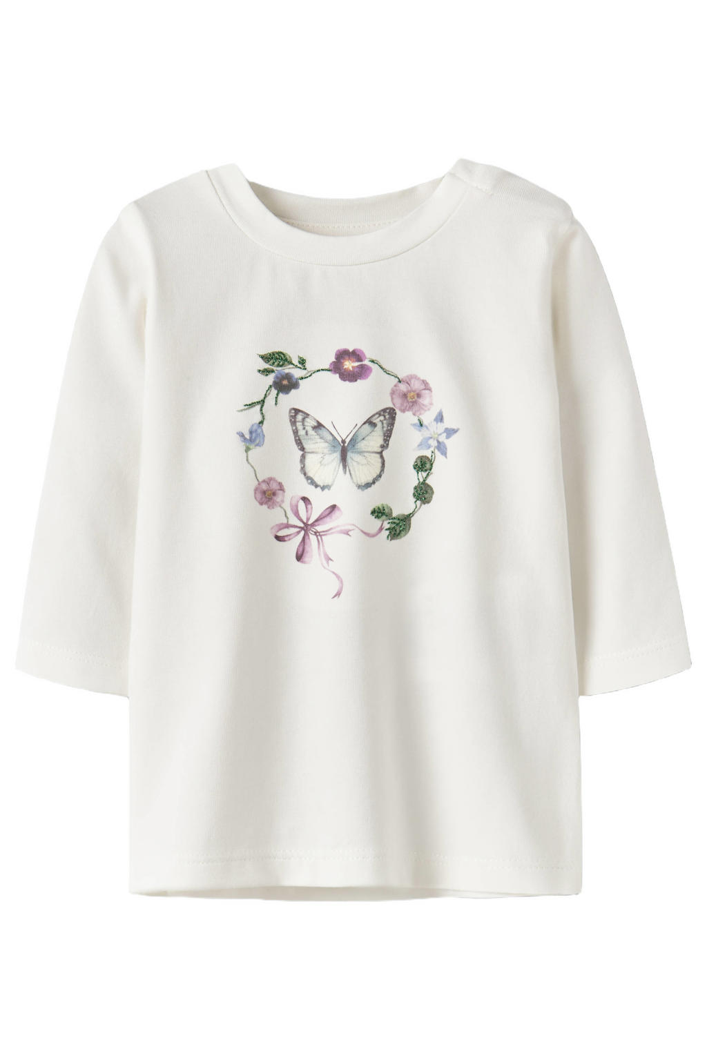 Witte meisjes NAME IT BABY longsleeve van stretchkatoen met printopdruk, lange mouwen, ronde hals en drukknoopsluiting
