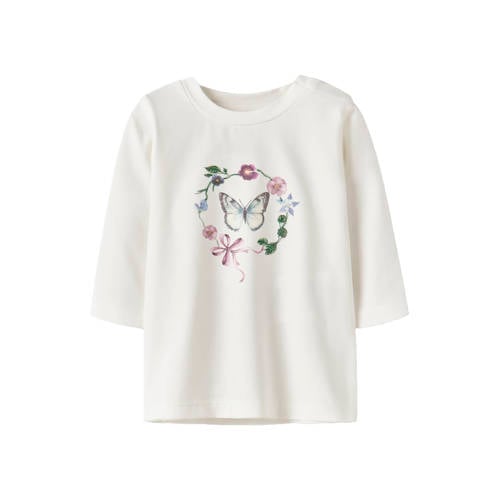 NAME IT BABY longsleeve wit Meisjes Stretchkatoen Ronde hals Printopdruk - maat 80 afbeelding