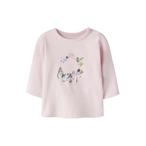 NAME IT BABY longsleeve lichtroze Meisjes Stretchkatoen Ronde hals Printopdruk - maat 80 afbeelding