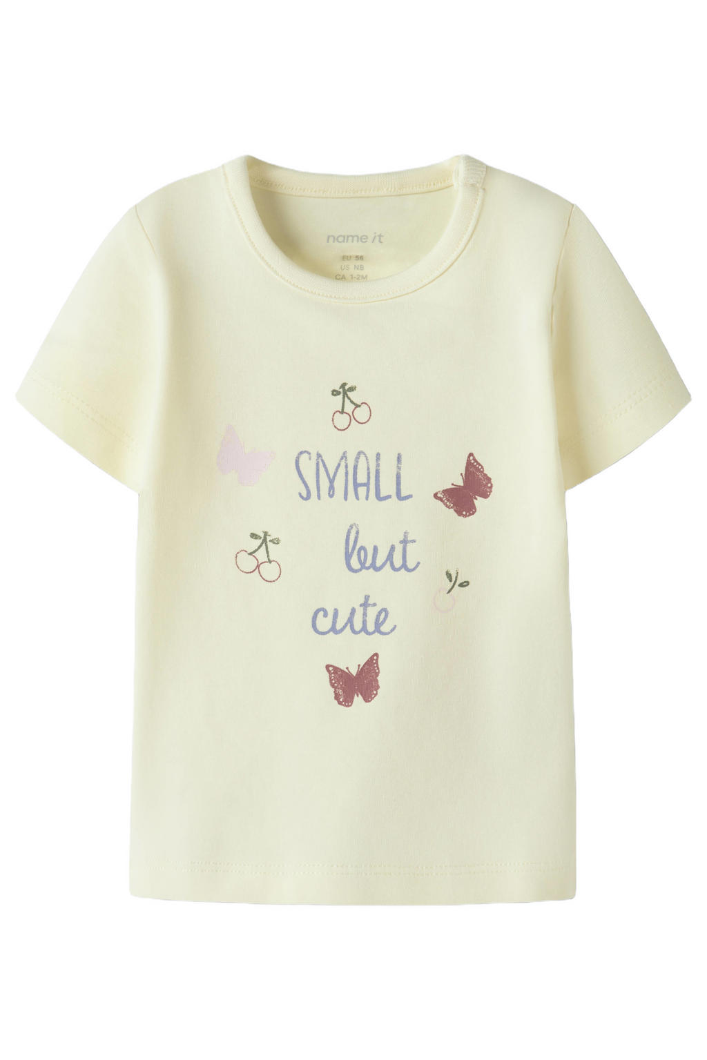 Lichtgele meisjes NAME IT BABY T-shirt van stretchkatoen met printopdruk, korte mouwen, ronde hals en knoopsluiting