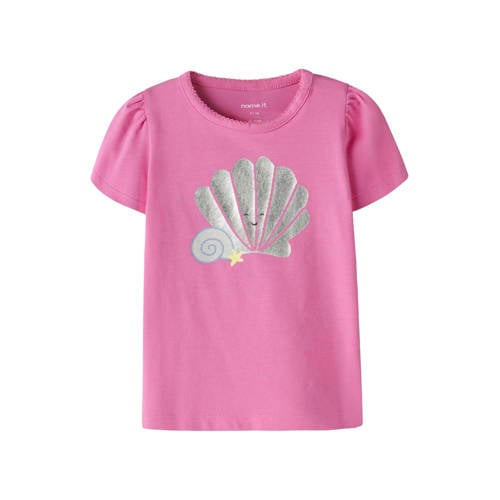 NAME IT BABY T-shirt roze Meisjes Stretchkatoen Ronde hals Printopdruk - maat 74 afbeelding