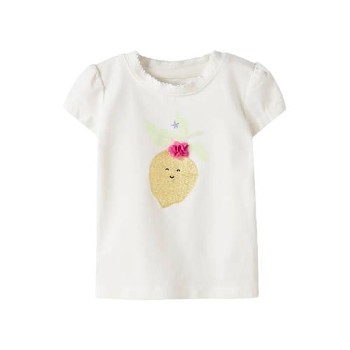 NAME IT BABY T-shirt wit Meisjes Stretchkatoen Ronde hals Printopdruk - maat 86 afbeelding