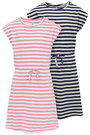 midijurk - donkerblauw/roze (set van 2)
