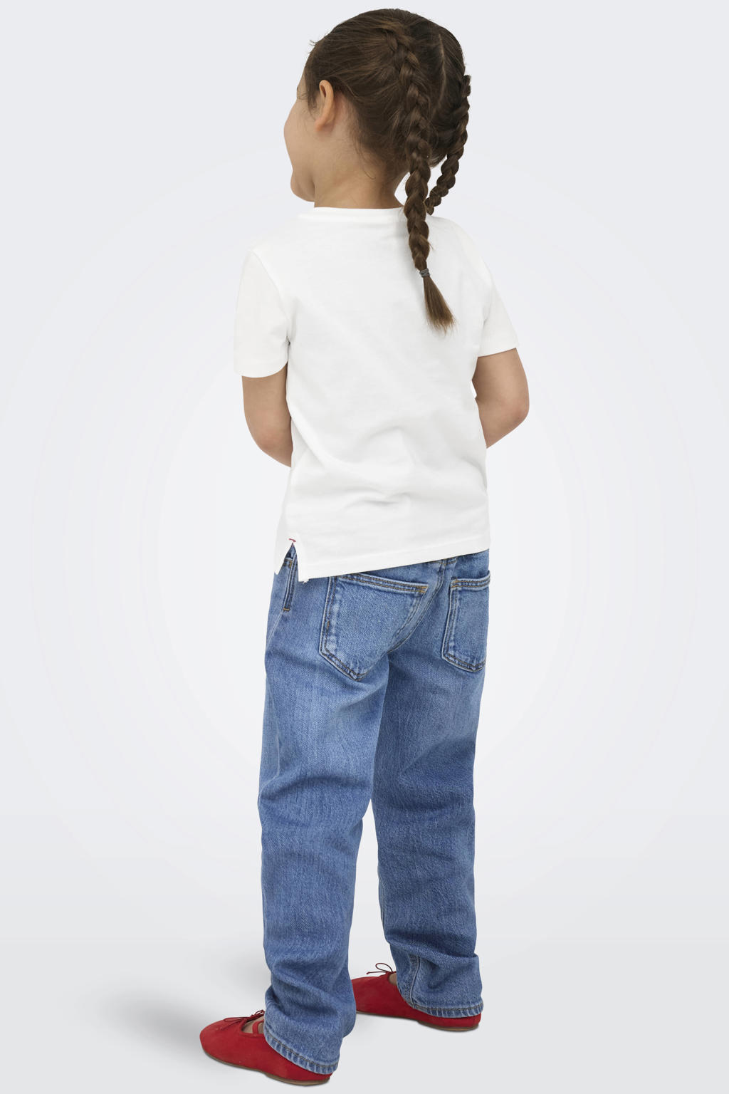 Witte meisjes KIDS ONLY MINI T-shirt van katoen met backprint, korte mouwen, ronde hals en borduursels