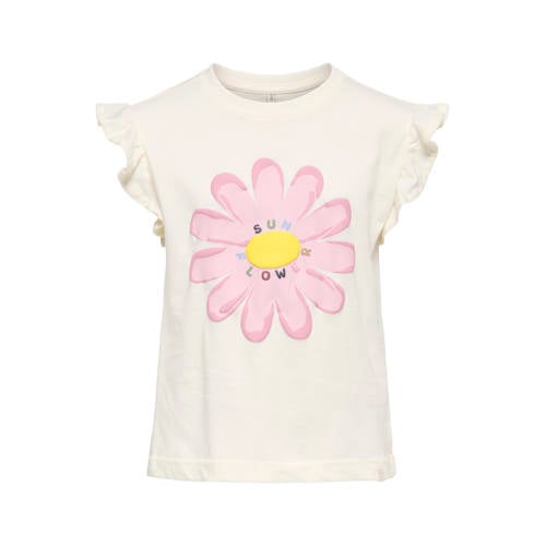 KIDS ONLY MINI T-shirt ecru Meisjes Katoen Ronde hals Printopdruk - maat 98 afbeelding