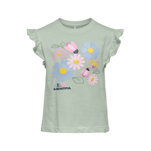 KIDS ONLY MINI T-shirt zachtgroen Meisjes Katoen Ronde hals Printopdruk - maat 104 afbeelding