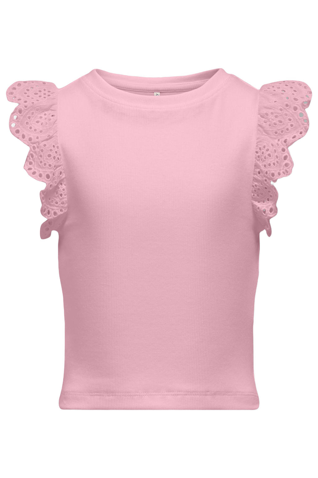 Roze meisjes KIDS ONLY GIRL mouwloze top met effen, korte mouwen, ronde hals en broderie