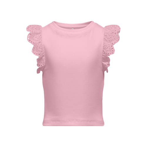 KIDS ONLY GIRL mouwloze top met broderie roze Meisjes Stretchkatoen Ronde hals - maat 122/128 afbeelding