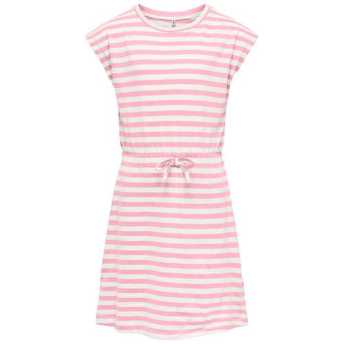 KIDS ONLY GIRL gestreepte A-lijn jurk roze/wit Meisjes Katoen Ronde hals