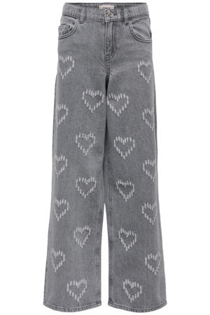 KOGLUMI high waist wide leg jeans met hartjes grey denim