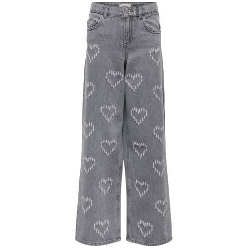 KIDS ONLY GIRL KOGLUMI high waist wide leg jeans met hartjes grey denim Grijs - maat 128 afbeelding