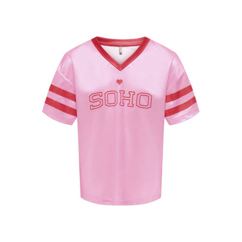 KIDS ONLY GIRL T-shirt gebreid Roze Meisjes Polyester V-hals Printopdruk - maat 134/140 afbeelding