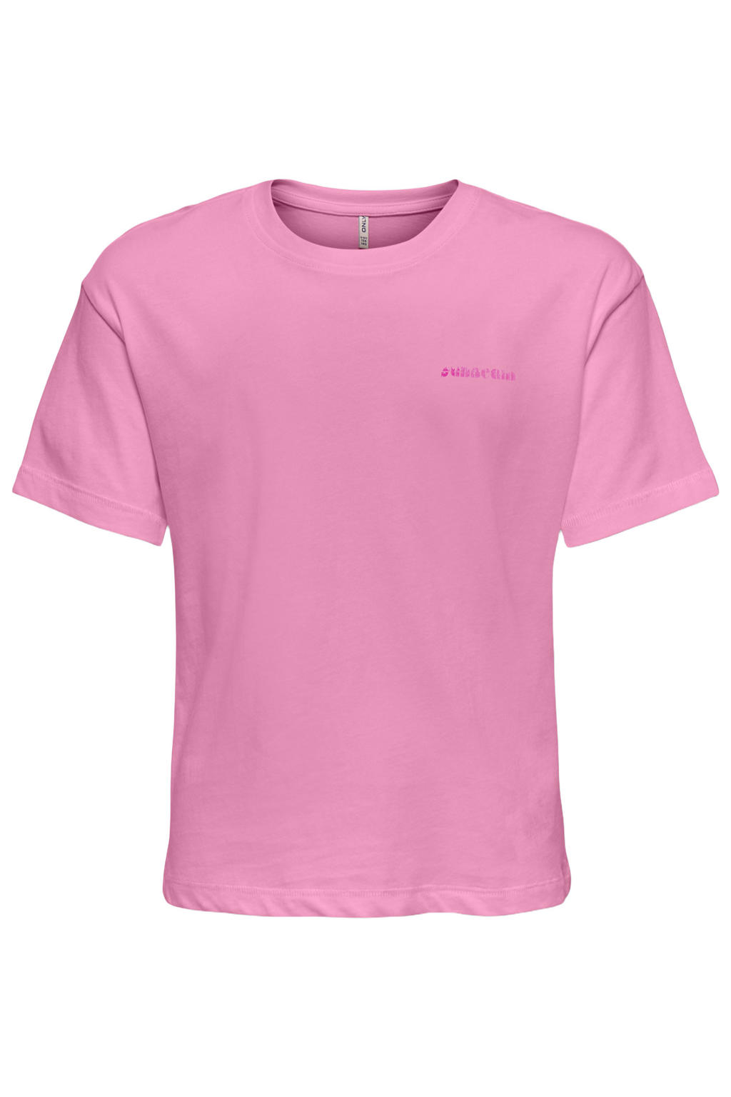 Roze en oranje meisjes KIDS ONLY GIRL T-shirt van katoen met backprint, korte mouwen en ronde hals