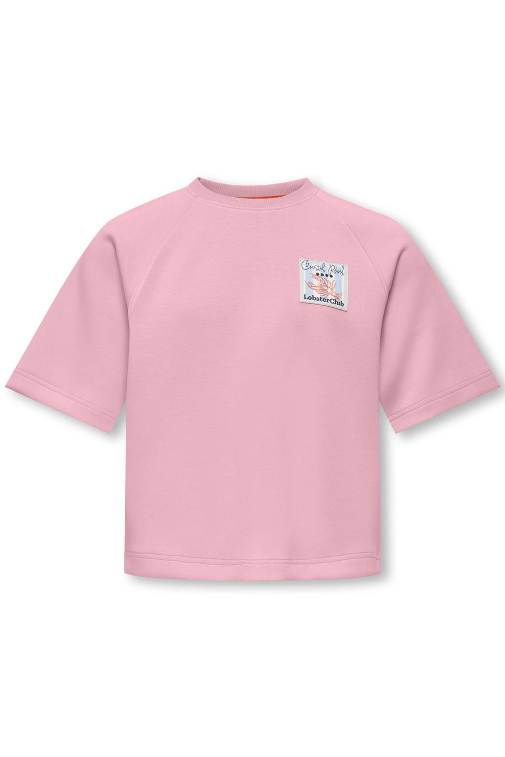 Roze meisjes KIDS ONLY GIRL T-shirt van sweat materiaal met printopdruk, korte mouwen en ronde hals