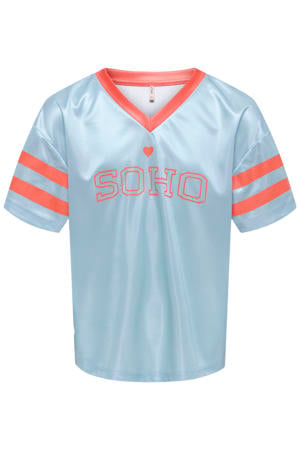 T-shirt lichtblauw/oranje
