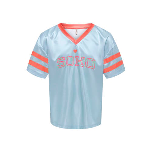 KIDS ONLY GIRL T-shirt lichtblauw/oranje Meisjes Polyester V-hals Printopdruk - maat 158/164 afbeelding