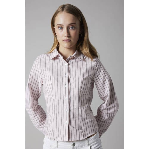 LMTD gestreepte blouse lichtroze Meisjes Katoen Klassieke kraag Streep - maat 146/152 afbeelding