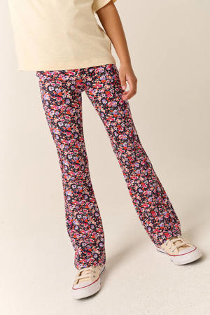 regular waist gebloemde flared broek donkerblauw