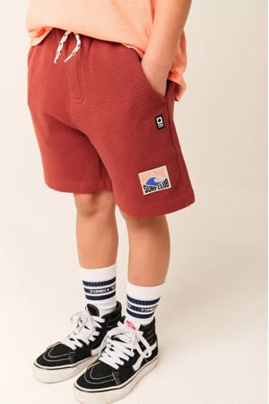 regular waist sweatshort roodbruin met textuur