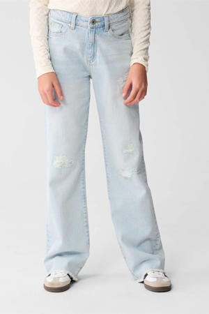 high waist straight leg jeans light blue denim
