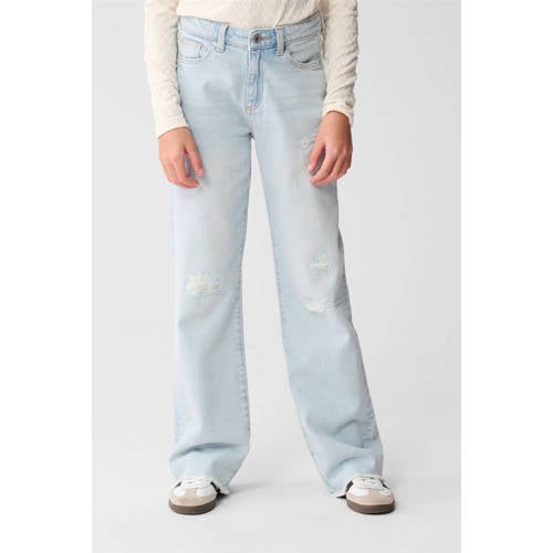 Shoeby high waist straight leg jeans light blue denim Blauw Meisjes Polyester