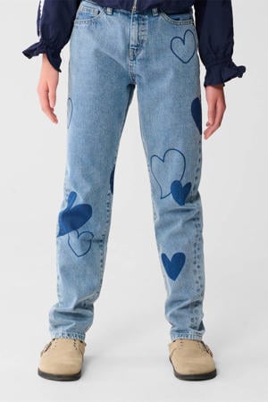 high waist mom jeans met hartjes blauw